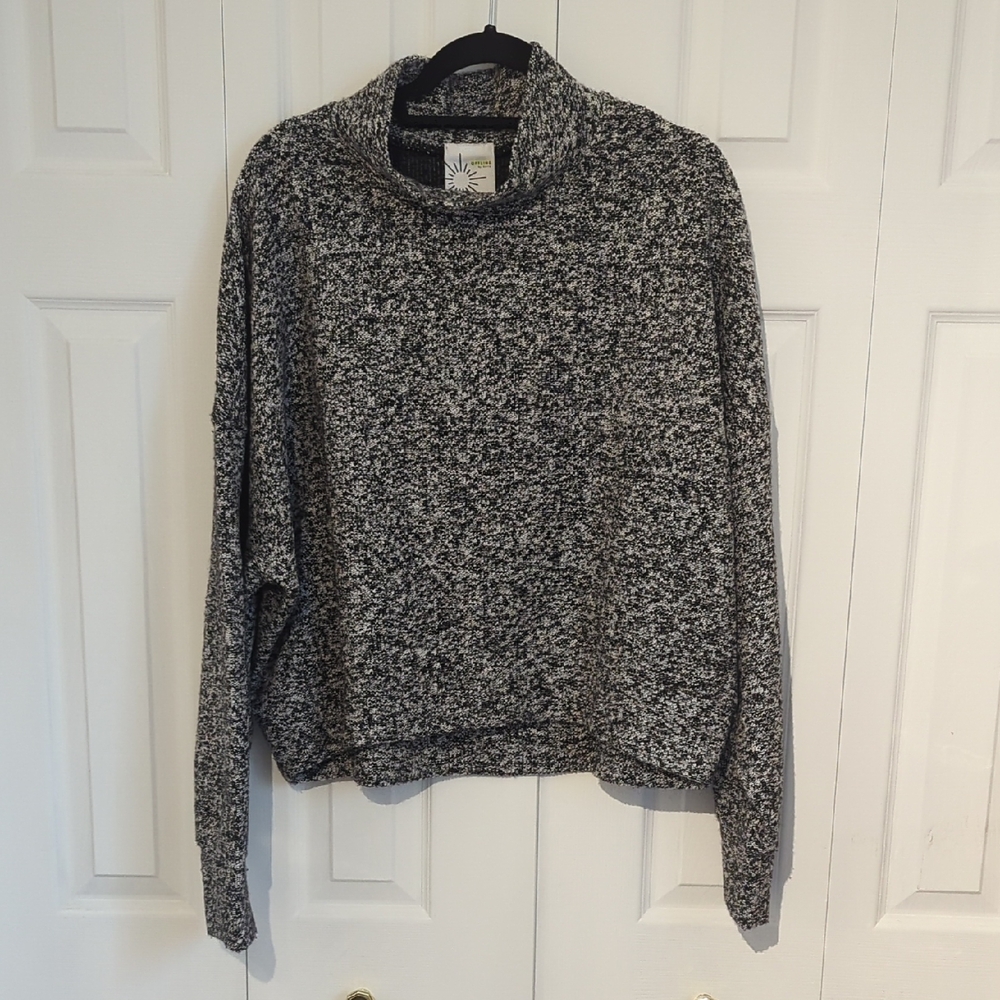 OFFLINE By Aerie Snowday Mock Neck Mid Cropped Sweatshirt Marled Texture
